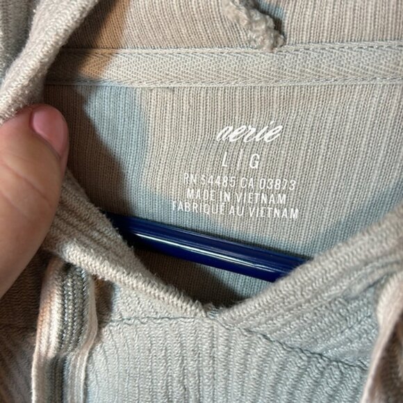 Aerie Gray Ribbed Pullover Hoodie Large - Picture 5 of 8
